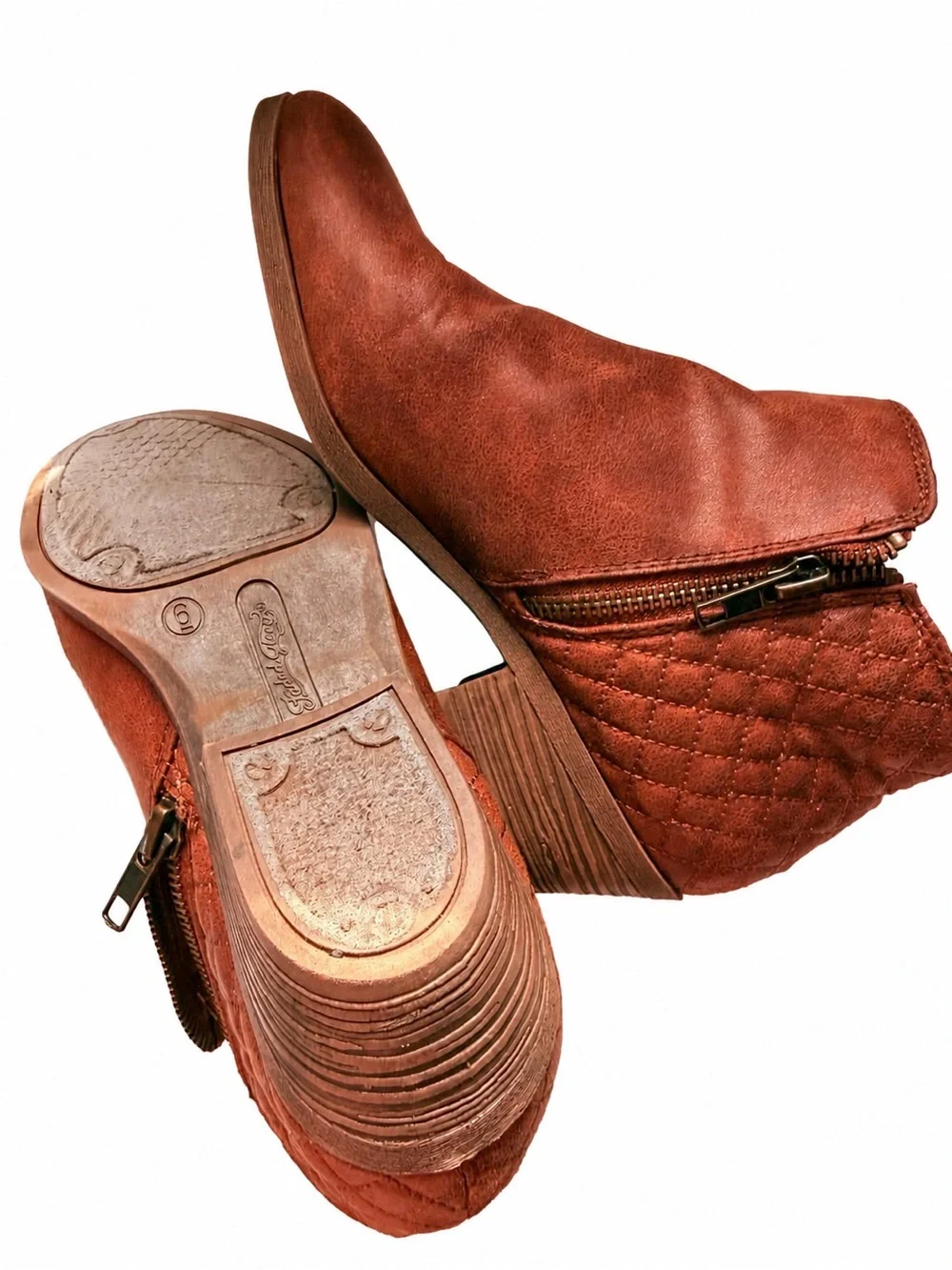 Faded Glory Cognac Brown Quilted Ankle Booties Size 6